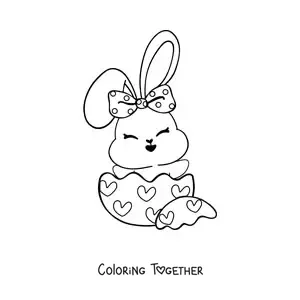 Coloring page of a kawaii girl bunny in an Easter egg