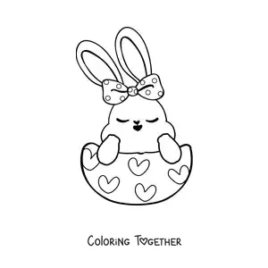 Coloring page of a cute girl bunny with a bow in an Easter egg
