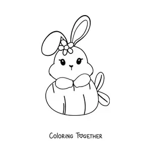 Coloring page of a kawaii girl bunny with a giant carrot