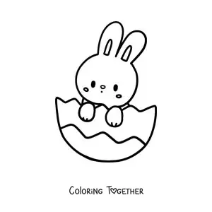 Coloring page of a cute rabbit hatching from an Easter egg