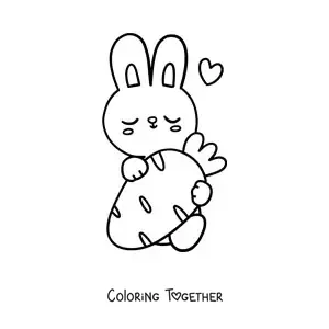 Coloring page of a cute rabbit sitting with a carrot