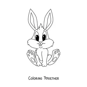 Coloring page of an animated kawaii rabbit sitting