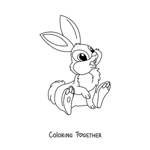 Coloring page of an animated kawaii cartoon rabbit