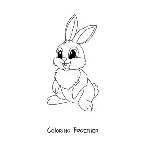 Coloring page of a cute animated cartoon rabbit