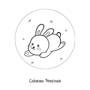 Coloring page of an animated kawaii rabbit jumping