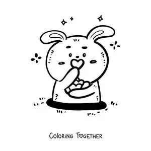Coloring page of an easy kawaii rabbit with hearts