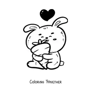 Coloring page of a large kawaii rabbit with a carrot