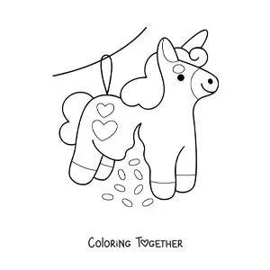 Coloring page of a kawaii unicorn birthday pinata