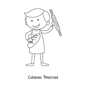 Coloring page of an animated baker boy