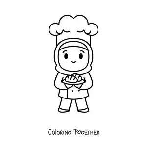 Coloring page of a cute Muslim baker girl