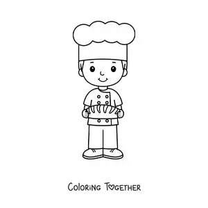 Coloring page of a boy with the profession of baker chef