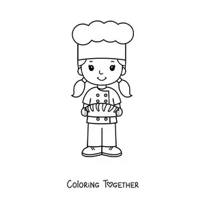 Coloring page of a girl with the profession of baker chef