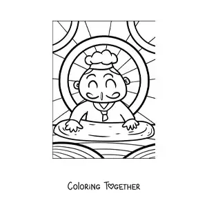 Coloring page of an Italian cook chef kneading pizza
