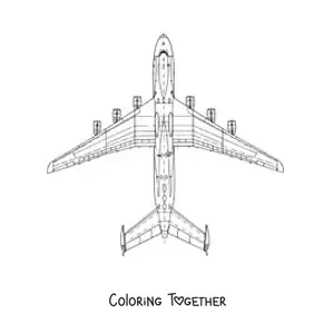 Coloring page of the top view of a plane