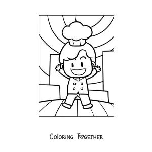 Coloring page of a cartoon of a cute chef