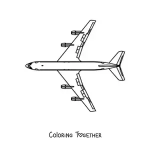 Coloring page of a Boeing 747 airplane seen from above