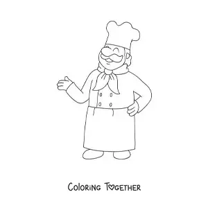 Coloring page of an animated Italian chef
