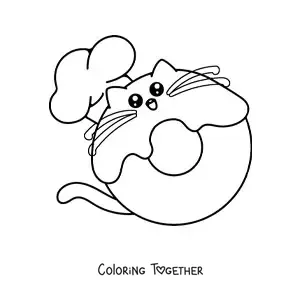 Coloring page of a cute animated donut chef