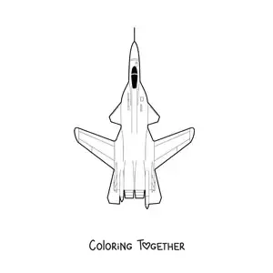 Coloring page of a warplane seen from above