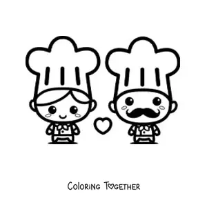 Coloring page of a cute, sweet cook couple