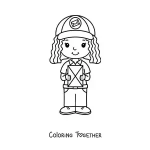 Coloring page of a cute animated girl mail carrier