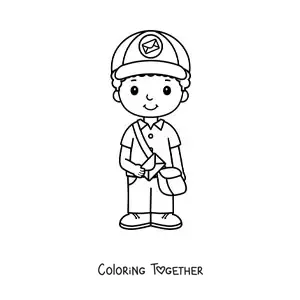 Coloring page of a cute animated boy mailman
