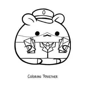 Coloring page of a cute animated hamster mailman