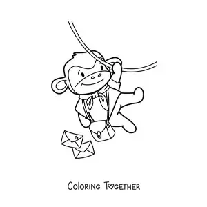 Coloring page of a cute animated monkey mailman