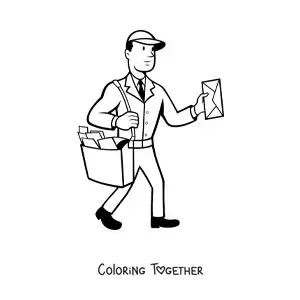 Coloring page of an easy mailman delivering the mail