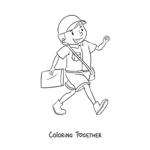 Coloring page of an animated mailman at work