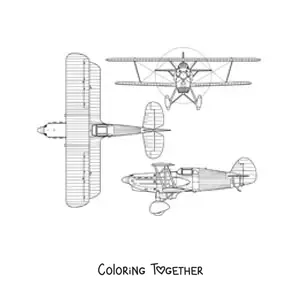 Coloring page of a Czechoslovak Avia B534 fighter plane from various angles
