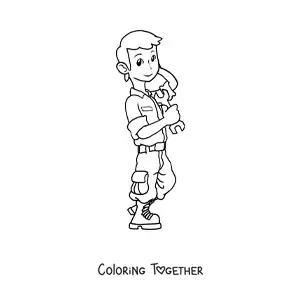 Coloring page of a cute mechanic
