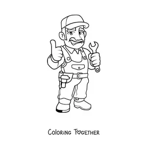 Coloring page of an animated man with the profession of mechanic