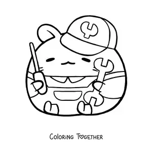 Coloring page of a cute hamster car mechanic