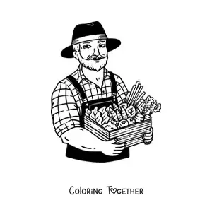Coloring page of a realistic farmer with his harvest