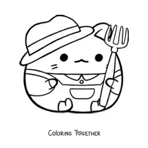 Coloring page of a cute hamster farmer