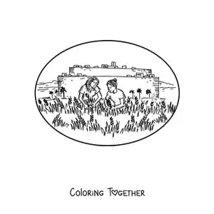 Coloring page of women gathering fruits on a farm