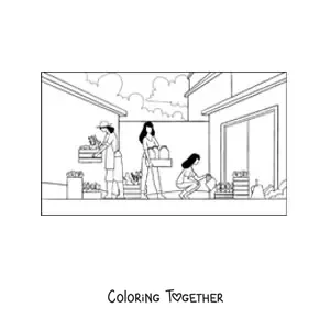 Coloring page of women doing farming activities