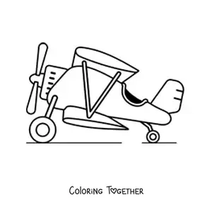 Coloring page of a biplane from the side