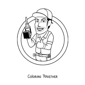 Coloring page of a cartoon of a man who works as a bricklayer