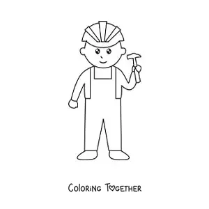 Coloring page of an easy bricklayer with a helmet