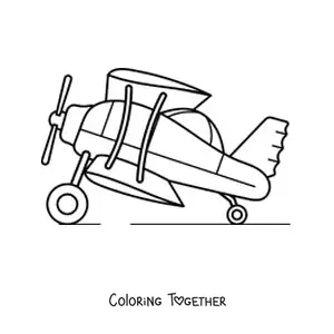 Coloring page of a biplane from the side