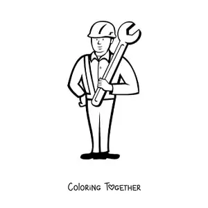 Coloring page of a construction worker with a wrench