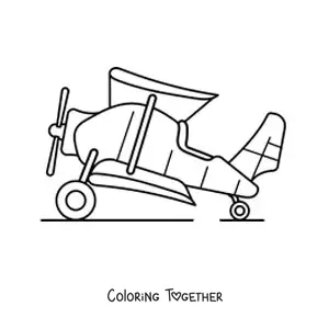 Coloring page of a biplane from the side
