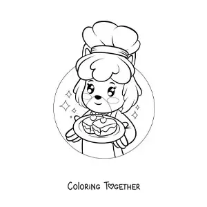 Coloring page of a kawaii cartoon pastry dog with a sweet treat
