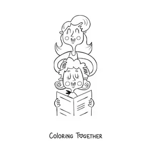 Coloring page of a hairdresser styling a client's hair