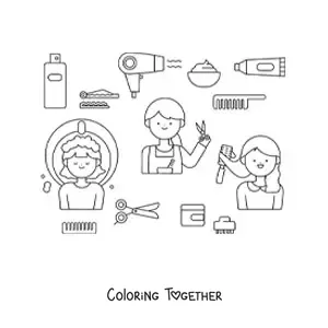 Coloring page of the hairdresser job and its tools
