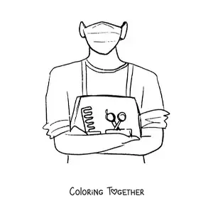 Coloring page of a barber with a comb and a pair of scissors