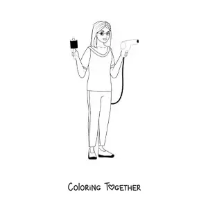 Coloring page of a hairdresser with a comb and a hairdryer