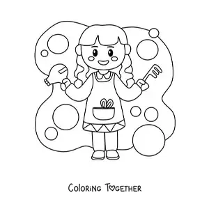 Coloring page of a cartoon hairdresser with a comb and a hairdryer